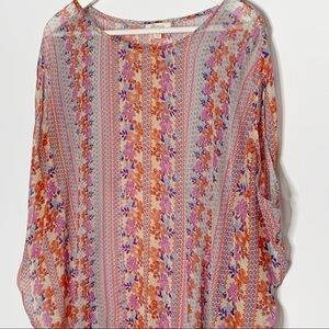 ELLA Moss Silk Top floral multicolor sheer loose fit poncho medium